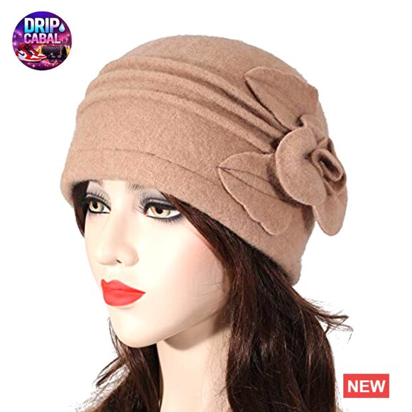 Wool Blend Vintage Cloche Bucket Hat with Stitched Flower Accent main image 5